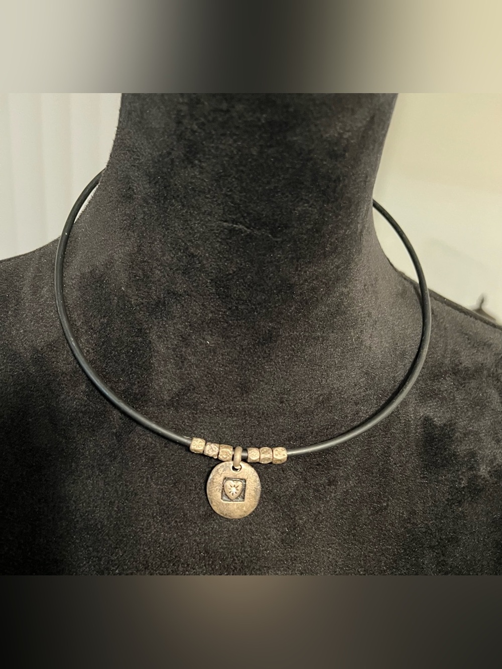 Handcrafted Round Medallion Pendant Necklace in Bronze on Black Cord